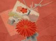 Photo6: 6929T15z630 Antique Japanese Kimono Silk KOMON Chrysanthemum Dark coral (6)