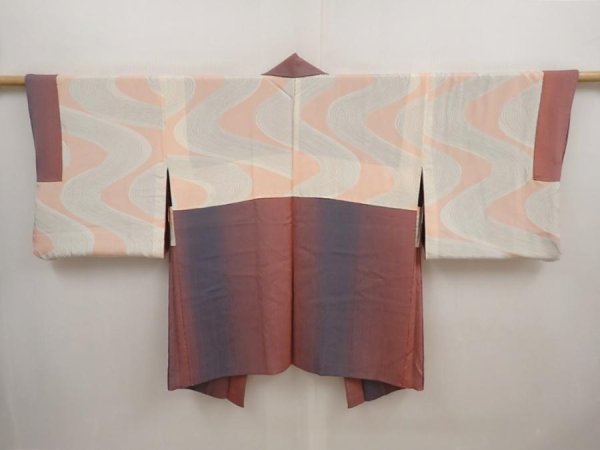 Photo6: 6930T02z550 Vintage Japanese Kimono Silk HAORI  Coral pink (6)