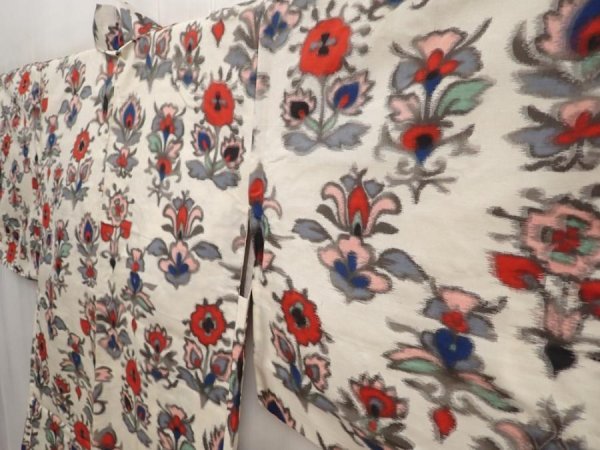 Photo2: 6930T04z380 Vintage Japanese Kimono Silk MEISEN HAORI Flowers Off-white (2)