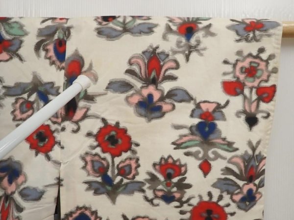 Photo6: 6930T04z380 Vintage Japanese Kimono Silk MEISEN HAORI Flowers Off-white (6)