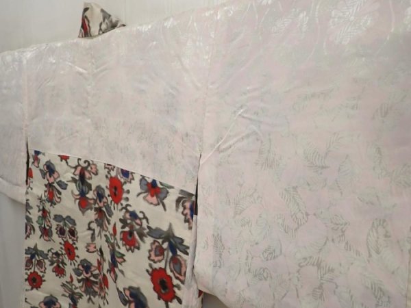 Photo8: 6930T04z380 Vintage Japanese Kimono Silk MEISEN HAORI Flowers Off-white (8)