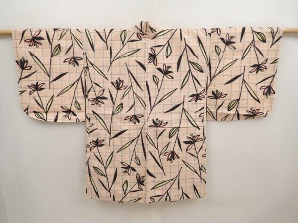 Photo1: 6930T05z430 Vintage Japanese Kimono Silk MEISEN HAORI Flower Pink (1)