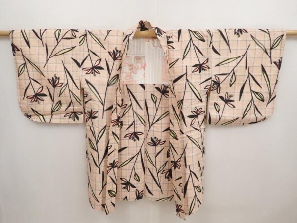 Photo5: 6930T05z430 Vintage Japanese Kimono Silk MEISEN HAORI Flower Pink (5)