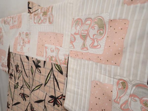 Photo8: 6930T05z430 Vintage Japanese Kimono Silk MEISEN HAORI Flower Pink (8)
