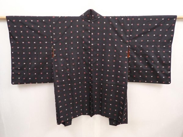 Photo1: 6930T06z360 Vintage Japanese Kimono Silk MEISEN HAORI Dot Black (1)