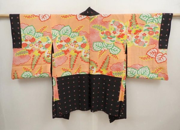Photo6: 6930T06z360 Vintage Japanese Kimono Silk MEISEN HAORI Dot Black (6)