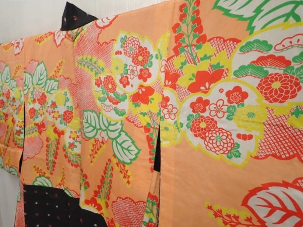 Photo7: 6930T06z360 Vintage Japanese Kimono Silk MEISEN HAORI Dot Black (7)