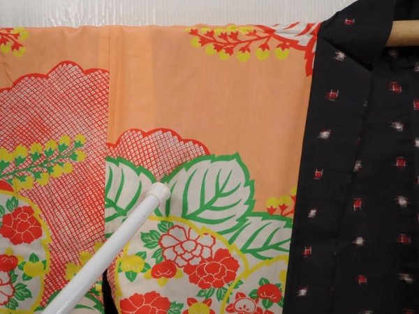 Photo8: 6930T06z360 Vintage Japanese Kimono Silk MEISEN HAORI Dot Black (8)