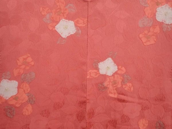 Photo3: 6930T07z520 Vintage Japanese Kimono Silk HAORI Camellia Red-Pink (3)