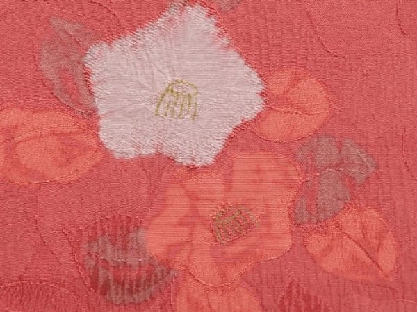 Photo4: 6930T07z520 Vintage Japanese Kimono Silk HAORI Camellia Red-Pink (4)