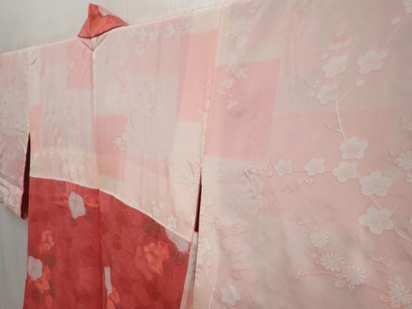 Photo7: 6930T07z520 Vintage Japanese Kimono Silk HAORI Camellia Red-Pink (7)