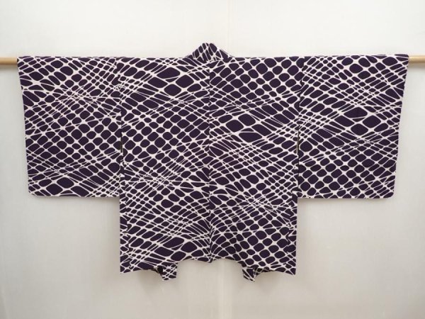 Photo1: 6930T08z520 Vintage Japanese Kimono Silk HAORI  Dark purple (1)