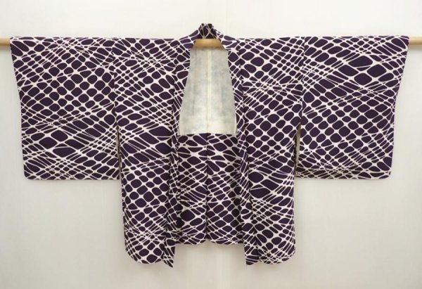 Photo5: 6930T08z520 Vintage Japanese Kimono Silk HAORI  Dark purple (5)