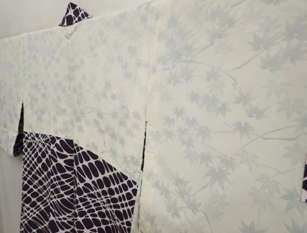 Photo7: 6930T08z520 Vintage Japanese Kimono Silk HAORI  Dark purple (7)