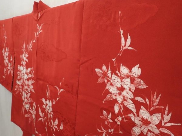 Photo2: 6930T09z520 Vintage Japanese Kimono Silk HAORI Flower Dark red (2)