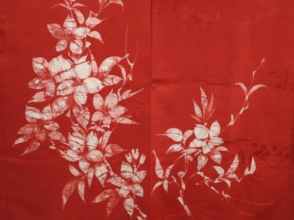Photo3: 6930T09z520 Vintage Japanese Kimono Silk HAORI Flower Dark red (3)