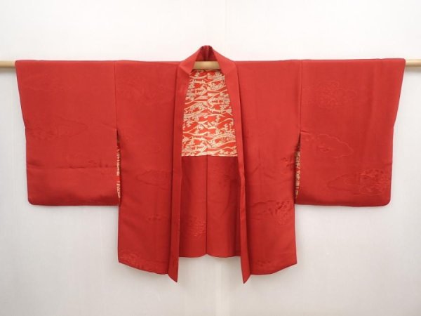 Photo5: 6930T09z520 Vintage Japanese Kimono Silk HAORI Flower Dark red (5)