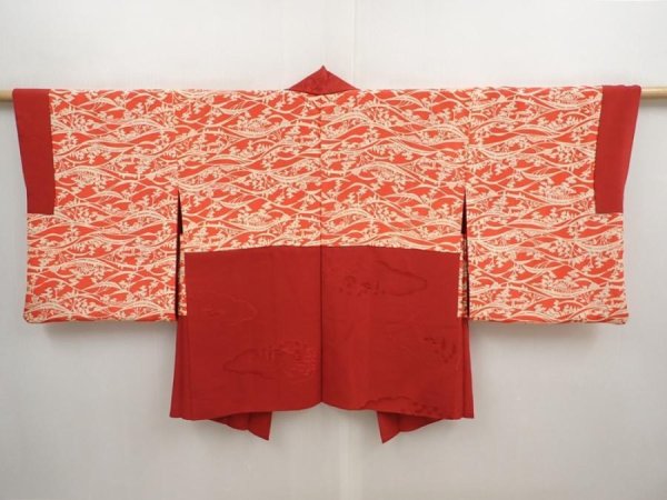 Photo6: 6930T09z520 Vintage Japanese Kimono Silk HAORI Flower Dark red (6)