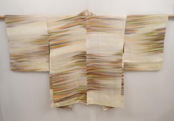 Photo1: 6930T10z560 Vintage Japanese Kimono Silk HAORI  Sand beige (1)