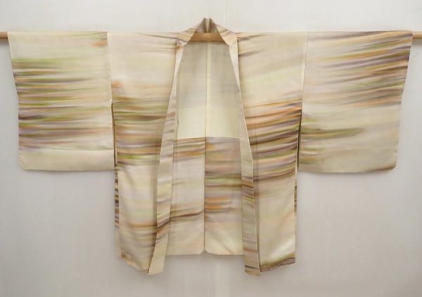 Photo5: 6930T10z560 Vintage Japanese Kimono Silk HAORI  Sand beige (5)