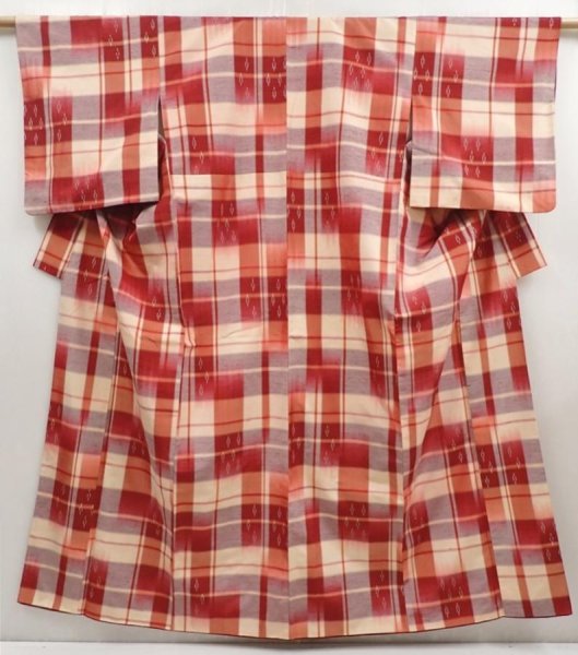 Photo1: 6930T11z790 Vintage Japanese Kimono Silk TSUMUGI  Dull red (1)