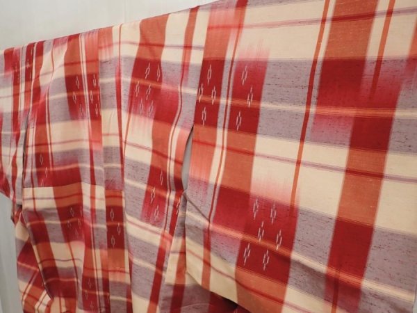 Photo2: 6930T11z790 Vintage Japanese Kimono Silk TSUMUGI  Dull red (2)