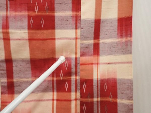 Photo7: 6930T11z790 Vintage Japanese Kimono Silk TSUMUGI  Dull red (7)