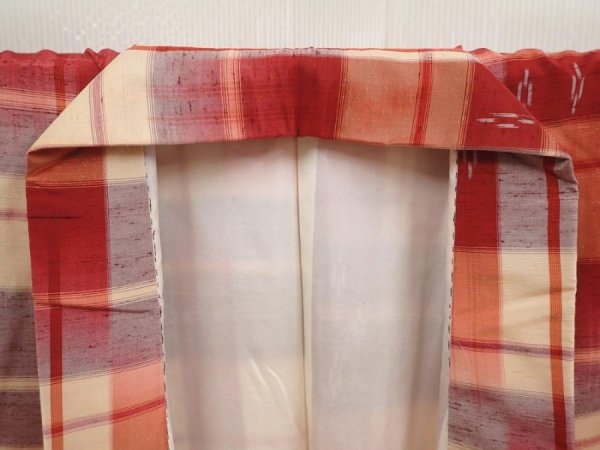Photo8: 6930T11z790 Vintage Japanese Kimono Silk TSUMUGI  Dull red (8)
