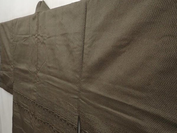 Photo2: 6930T12z690 Vintage Japanese Kimono Silk Men's   Olive-Brown (2)