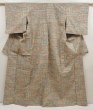 Photo1: 6930T14z800 Vintage Japanese Kimono Silk TSUMUGI  Champagne (1)