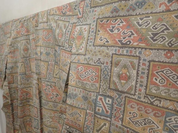 Photo2: 6930T14z800 Vintage Japanese Kimono Silk TSUMUGI  Champagne (2)