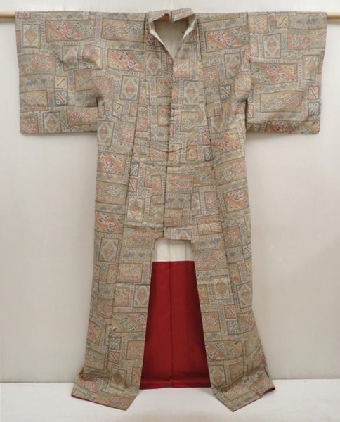 Photo8: 6930T14z800 Vintage Japanese Kimono Silk TSUMUGI  Champagne (8)