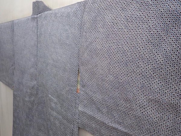 Photo2: 6930T01z440 Vintage Japanese Kimono Silk SHIBORI HAORI Plain Dull light blue (2)