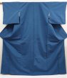 Photo1: 6930T15z940 Vintage Japanese Kimono Silk TSUMUGI Plain Steel blue (1)