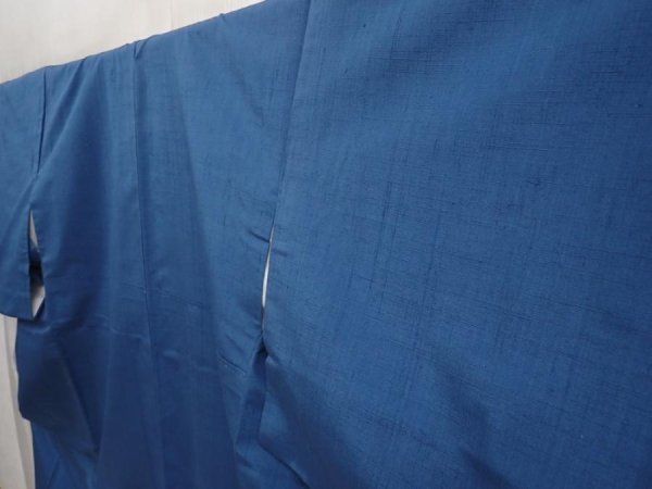 Photo2: 6930T15z940 Vintage Japanese Kimono Silk TSUMUGI Plain Steel blue (2)