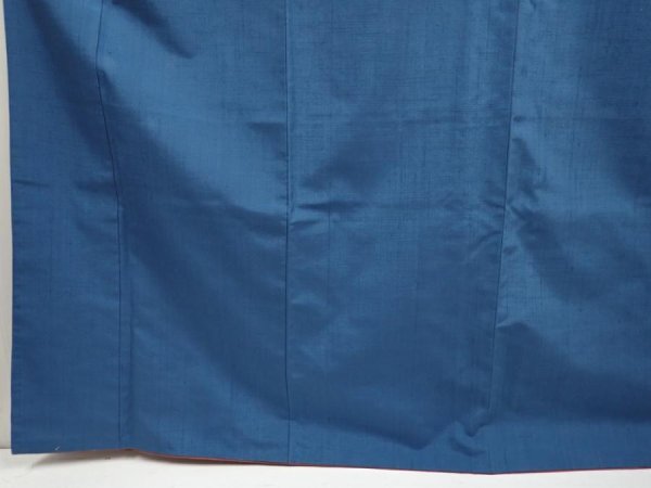 Photo4: 6930T15z940 Vintage Japanese Kimono Silk TSUMUGI Plain Steel blue (4)