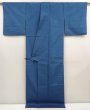 Photo8: 6930T15z940 Vintage Japanese Kimono Silk TSUMUGI Plain Steel blue (8)