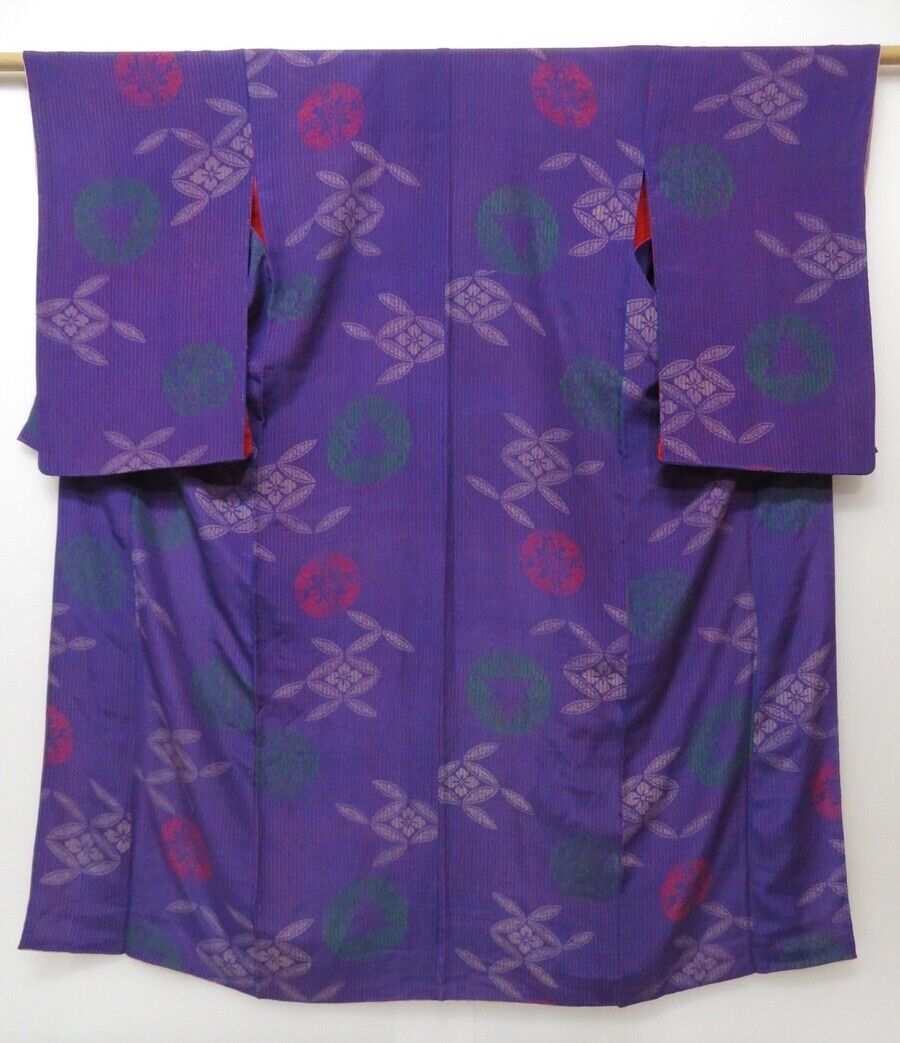 0913T04z560 Vintage Japanese Kimono Silk KOMON Purple-Blue Shippo ...