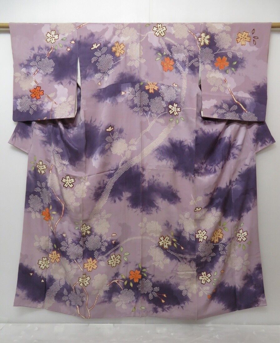0928T04z780 Vintage Japanese Kimono Silk HOUMONGI Light purple Sakura ...