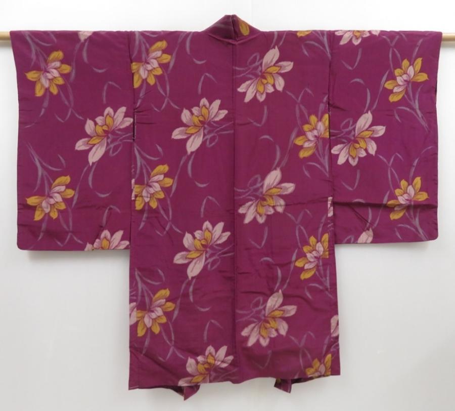 2727T09z600 Vintage Japanese Kimono Silk MEISEN HAORI Flower Dull ...
