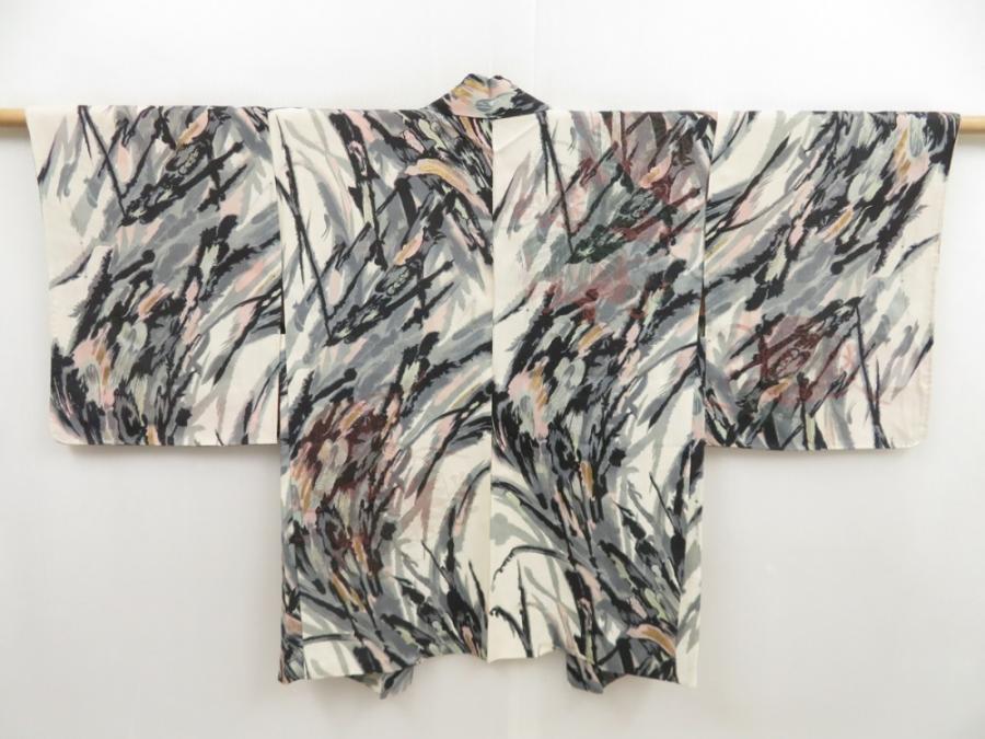 5217T04z360 Vintage Japanese Kimono Silk HAORI  Off-white