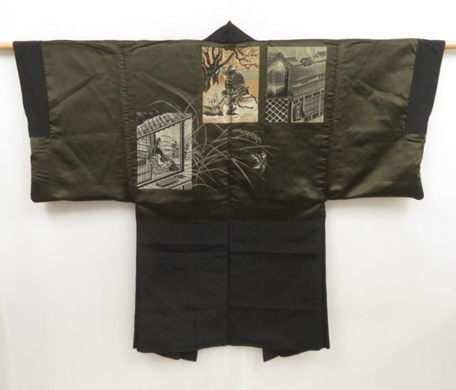5217T06z640 Vintage Japanese Kimono Silk Men's HAORI Samurai Black