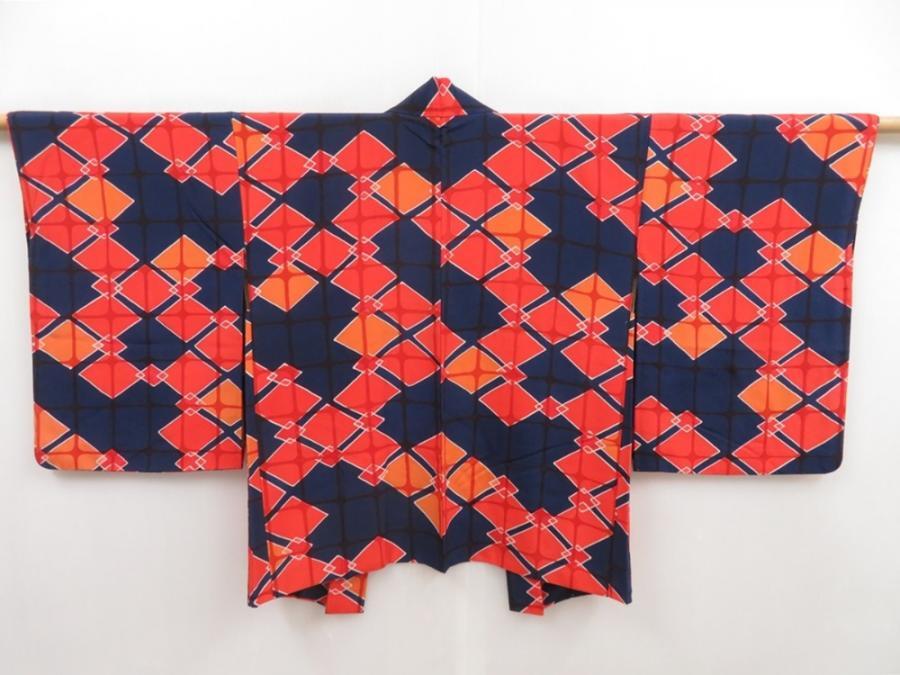 5217T08z530 Vintage Japanese Kimono Silk HAORI  Navy