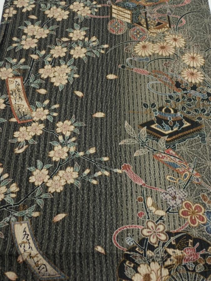 2P02z60  Japanese Kimono Crepe Silk  FABRIC Sakura Black-Gray 40.9x14.4