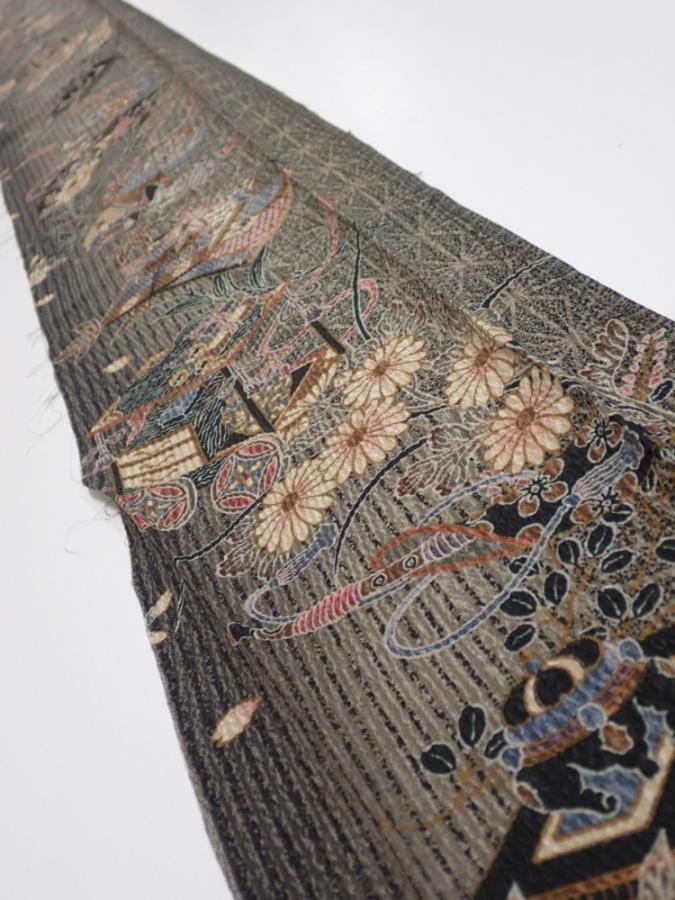 2P08z40  Japanese Kimono Crepe Silk  FABRIC Hemp Black-Gray 62.2x7.1