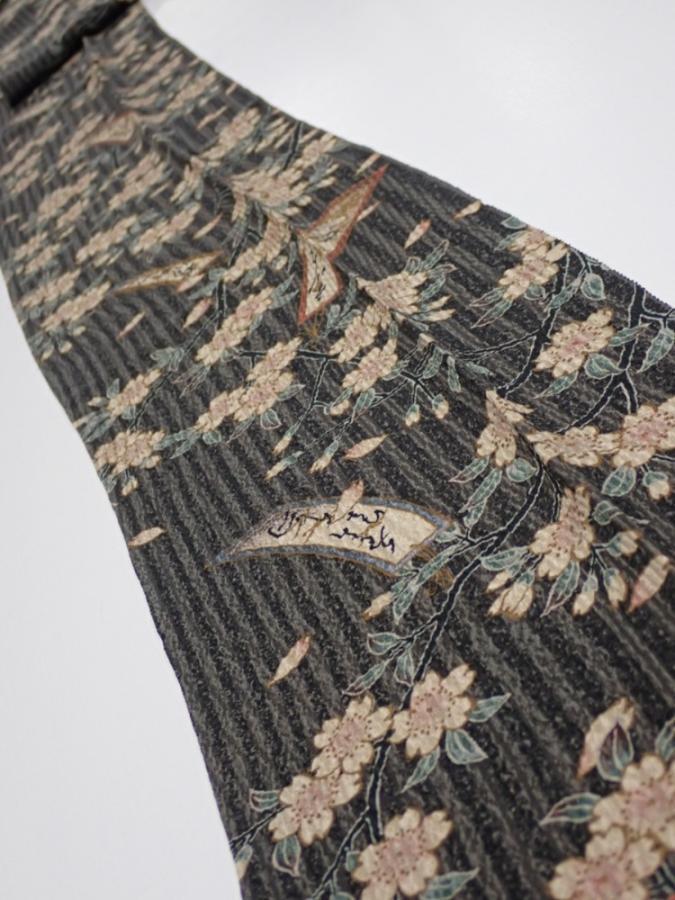 2P09z60  Japanese Kimono Crepe Silk  FABRIC Sakura Black-Gray 87.4x7.1