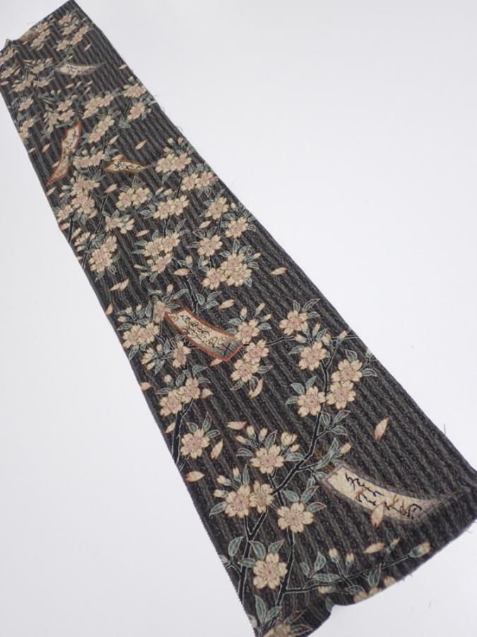 2P10z30  Japanese Kimono Crepe Silk  FABRIC Sakura Black-Gray 37.0x6.9
