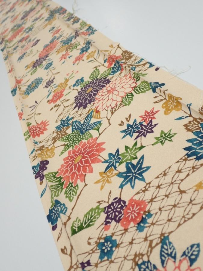 2Q07z50  Japanese Kimono Silk  FABRIC Flowers Light brown 59.8x7.7