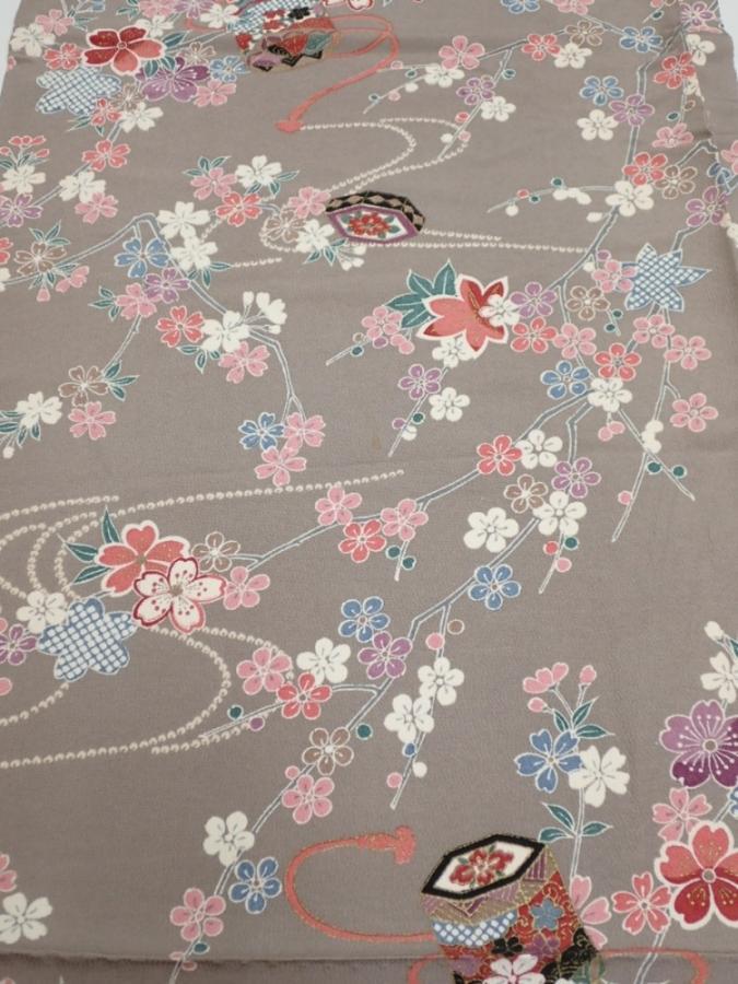 2Q01z70  Japanese Kimono Silk  FABRIC Plum branch  46.1x15.0