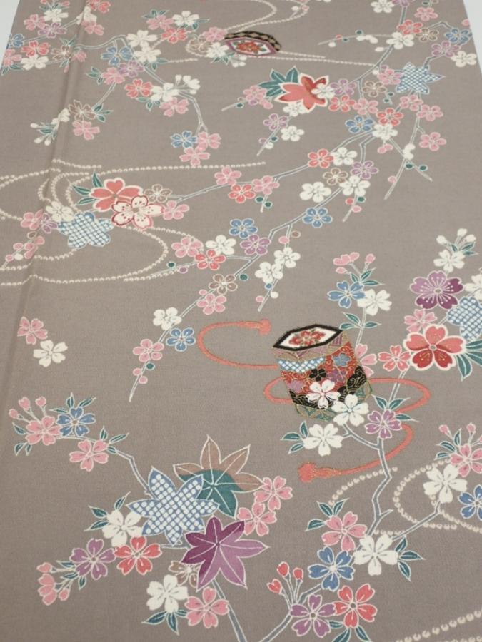 2Q04z90  Japanese Kimono Silk  FABRIC Plum branch  66.5x15.0